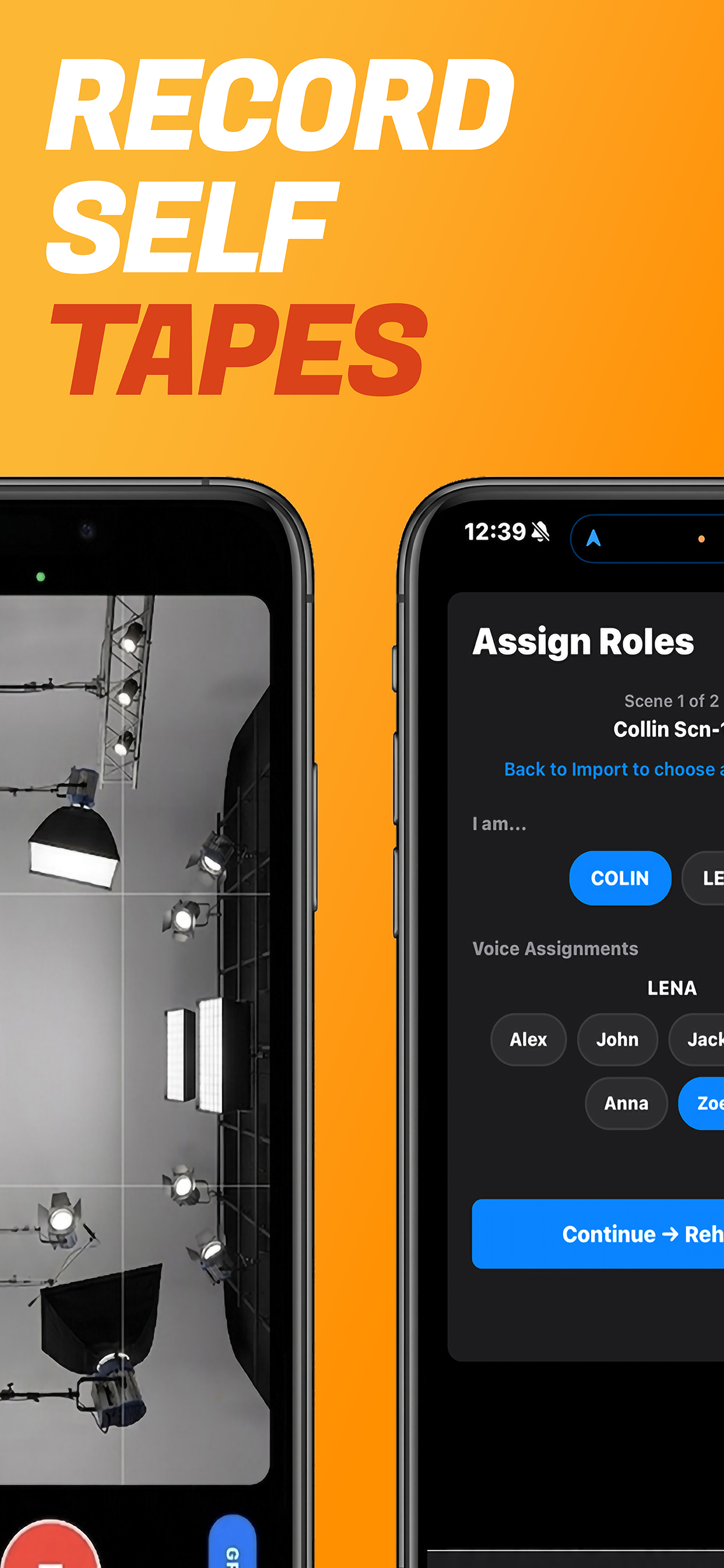 OffBook Studio app screen — record your self-tape
